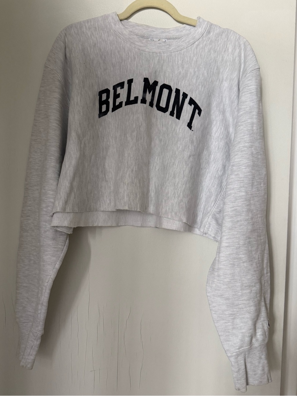 Cropped Belmont Champion Reverse Weave Sweatshirt - Light Heather Gray